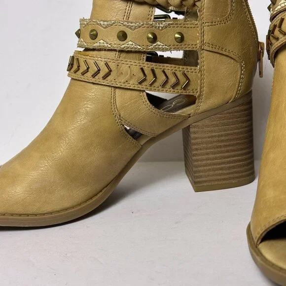 Sugar Riverdale Ankle Booties Women 8 Brown Block Heel Studded Beads Back Zip - Picture 6 of 16